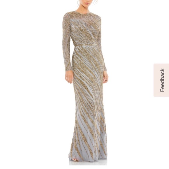 NWOT Mac Duggal bronze beaded column gown - Picture 1 of 15